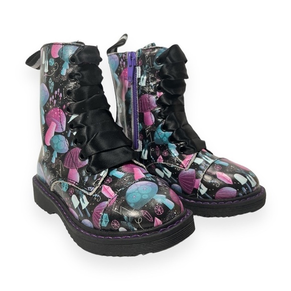 Spellbound‎ Soles Kids Mushroom High Top Chunky Combat Boots Pinks Blues Black - Picture 1 of 9
